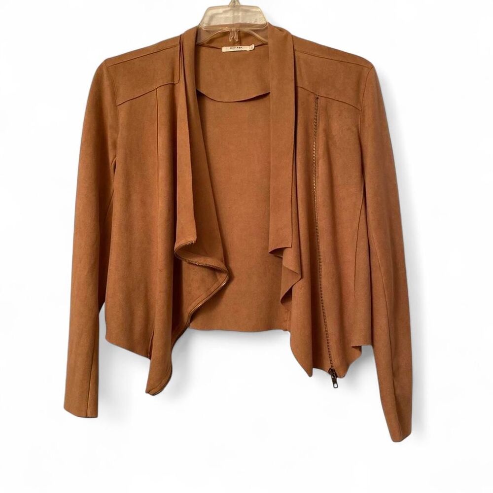 Mode Ref Women’s Sz M Camel Brown/Tan faux suede lightweight zipper jacket
